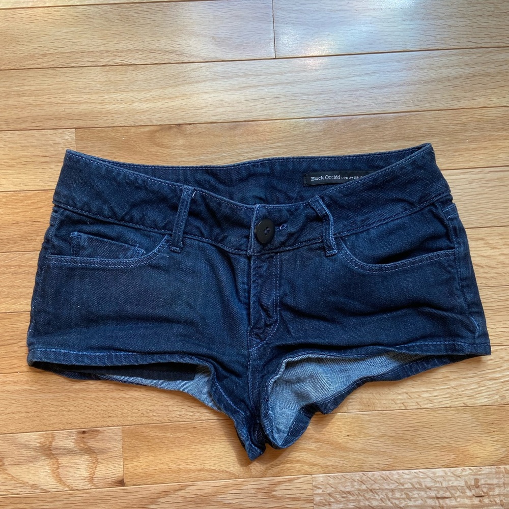 Black Orchid Black Star Dark Blue Zipper Shorts